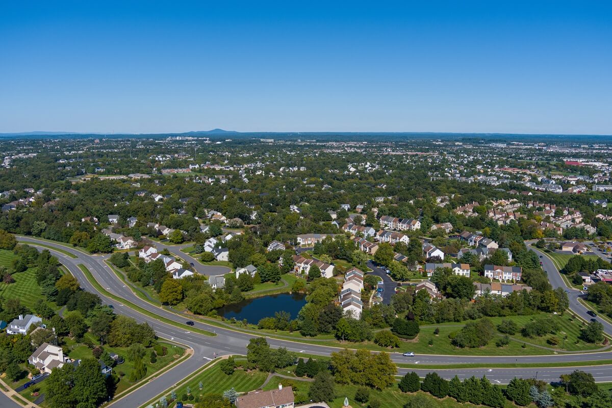 Aerial view of the Ashburn Farm subdivision in Ashburn, Loudoun County, Virginia