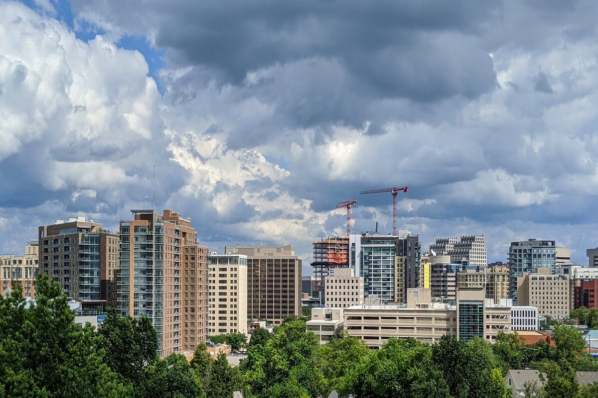 City and clouds cover Bethesda Maryland