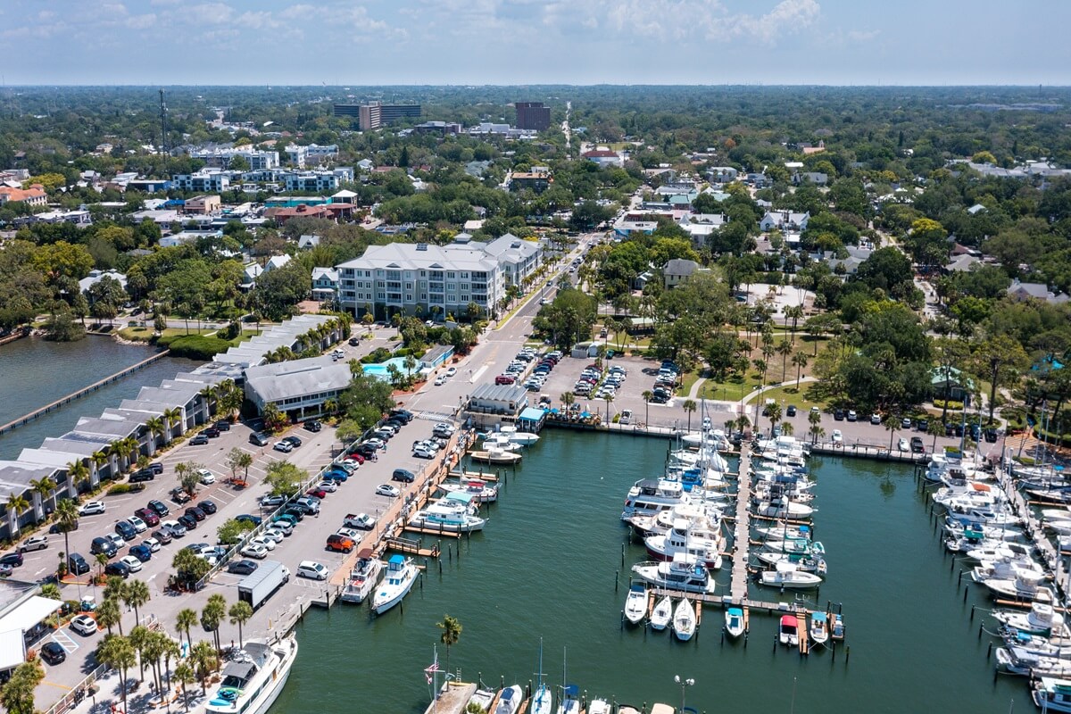 Dunedin Florida aerial view over marina