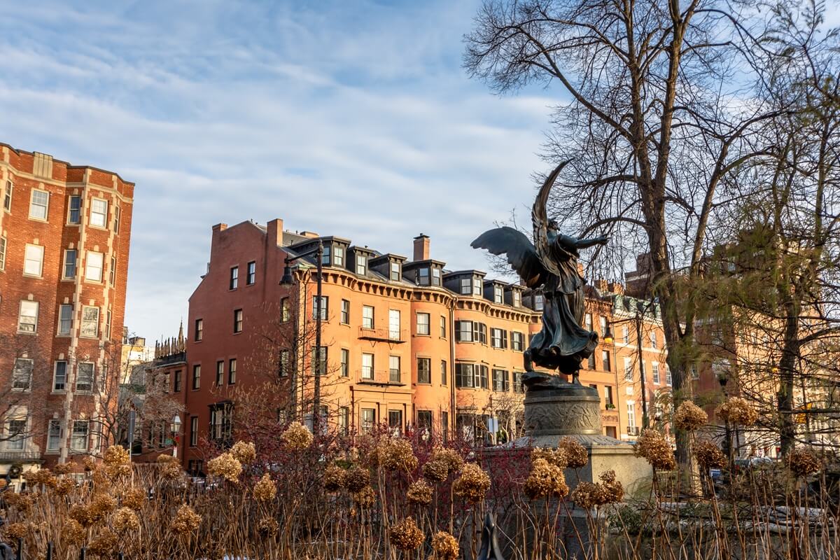 George Robert White Memorial and Consulate General of Greece building on Beacon street at the corner of Boston Public Garden