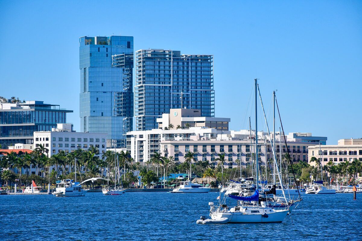 Sailboats anchored in the Lake Worth Lagoon near Palm Harbor Florida