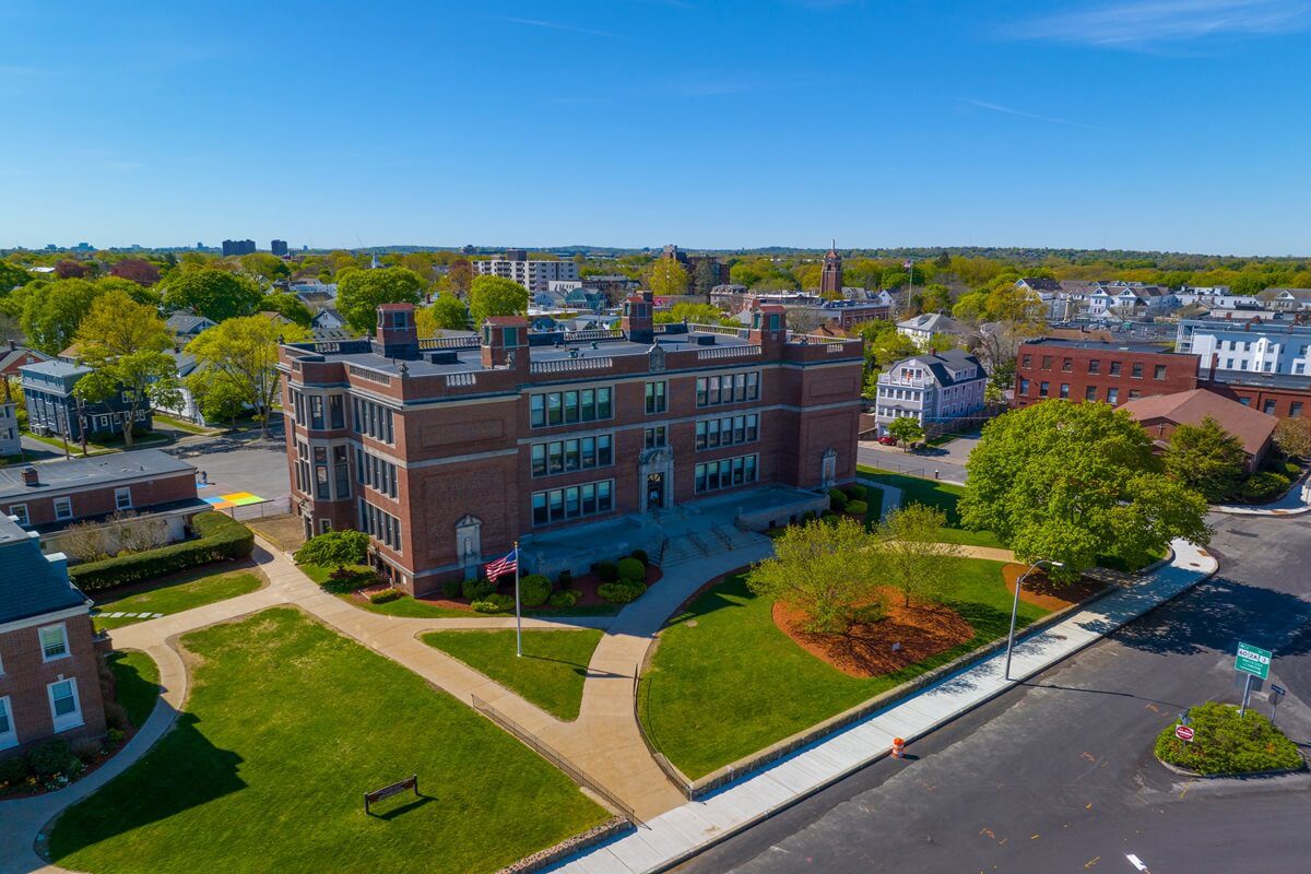 Saint Agnes School aerial view at 39 Medford Massachusetts