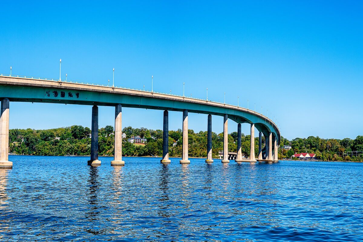 Severn river with bridge in Maryland