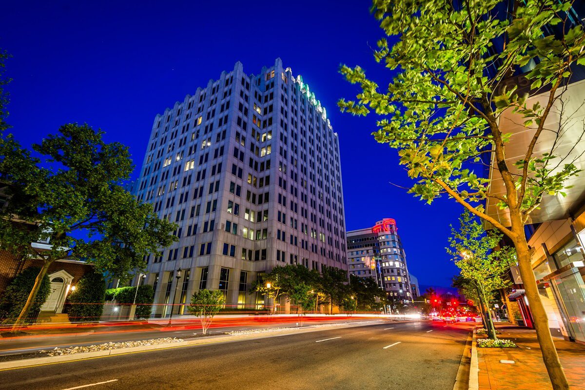 Wisconsin avenue at night at Bethesda Maryland