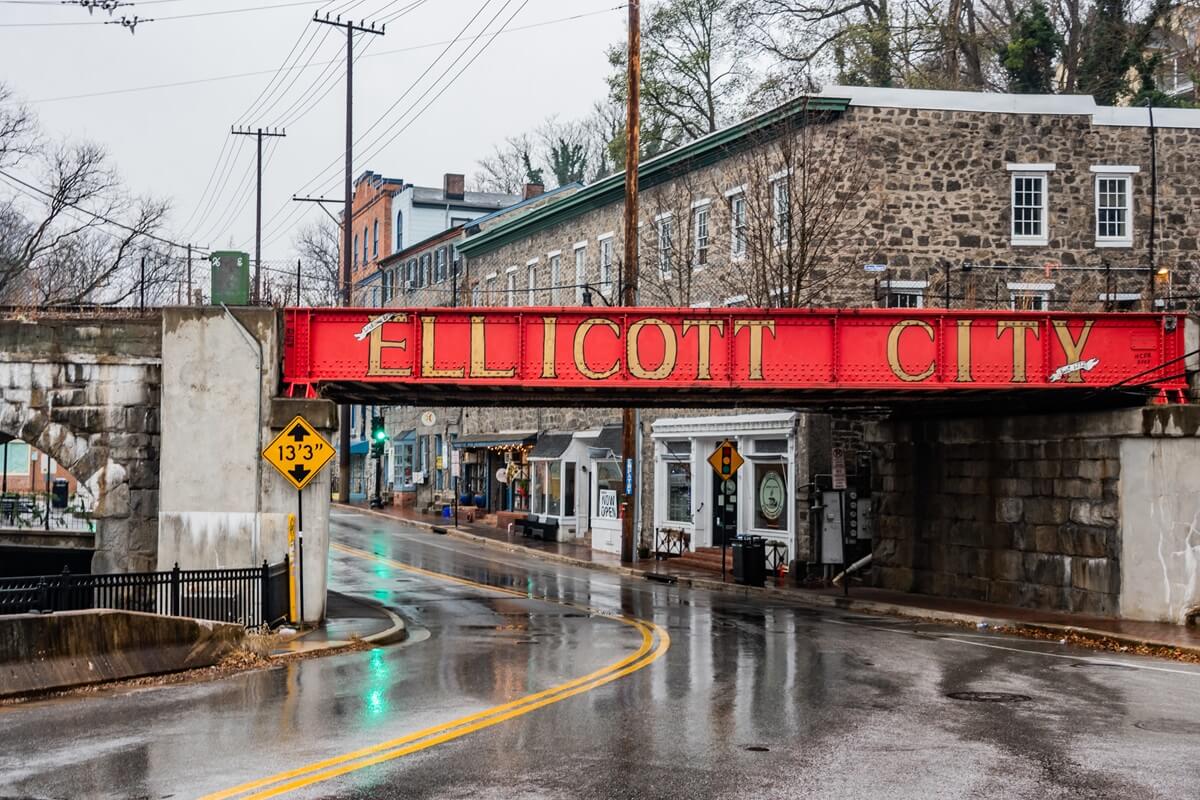 a rainy morning in Ellicott City Maryland USA
