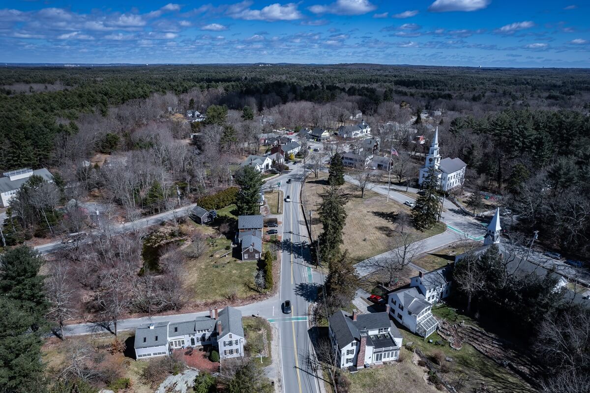 aerial view of Carlisle Massachusetts in early spring