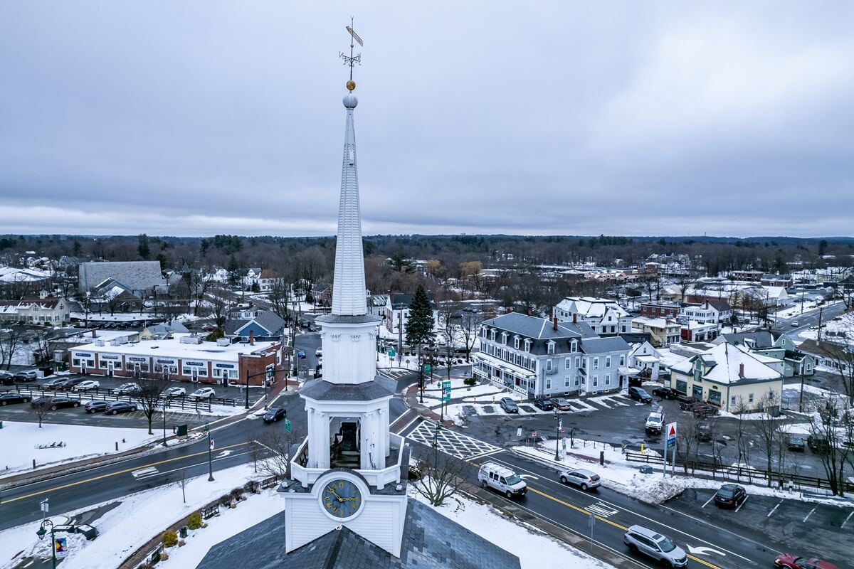 aerial view of Chelmsford Massachusetts in winter
