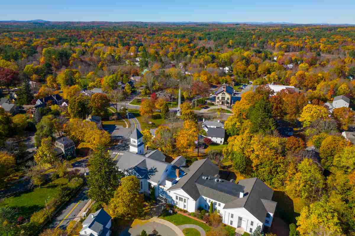 aerial view of a local neighborhood in acton ma