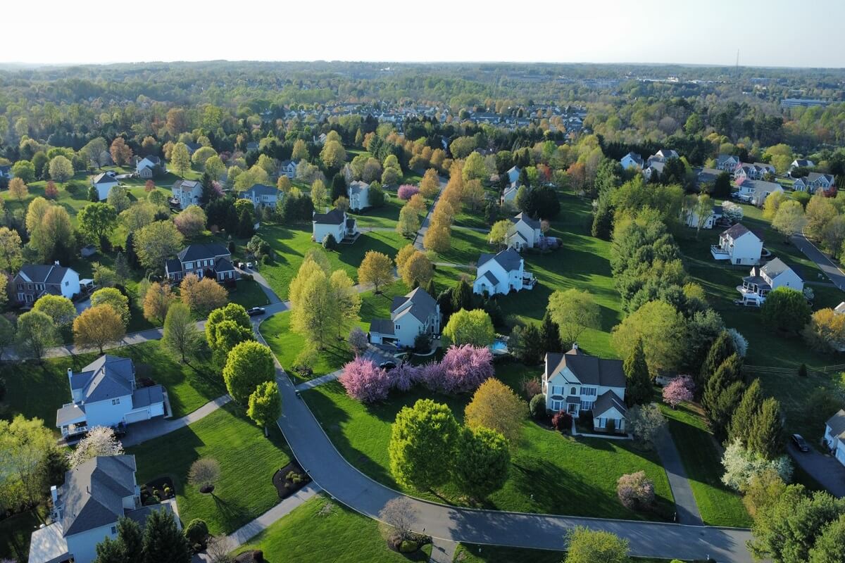aerial view of a residential community in Garnet Valley Pennsylvania