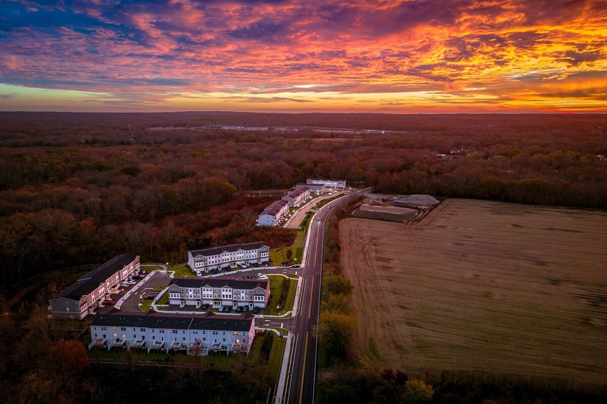 aerial view of a stunning sunrise over the cityscape of Berlin New Jersey
