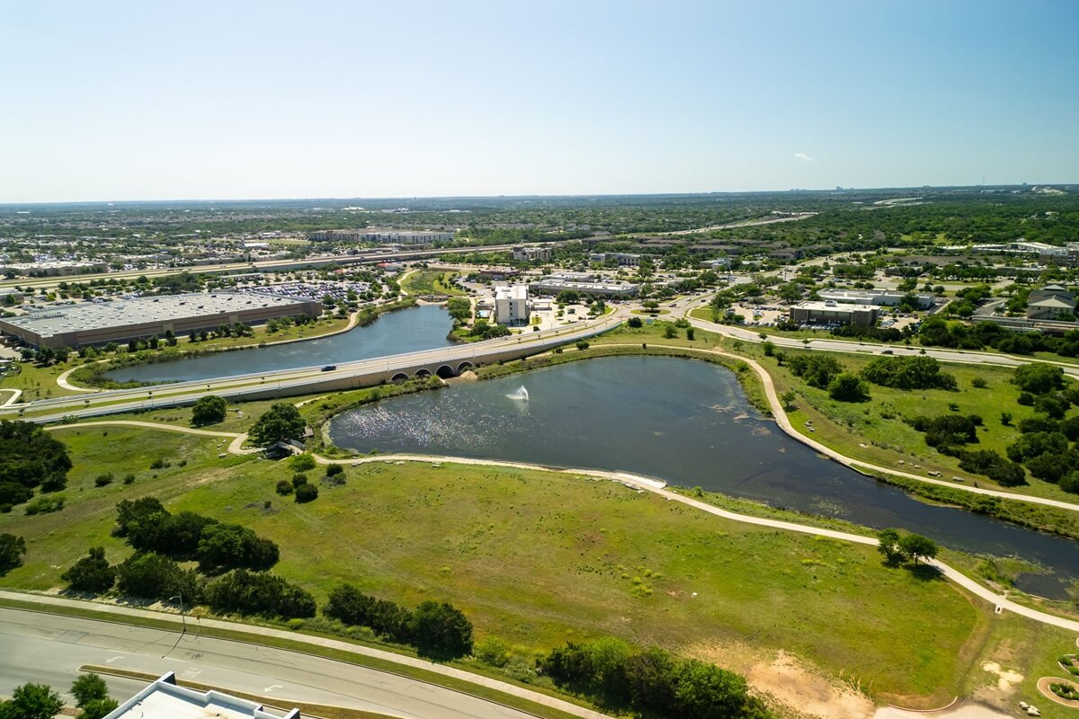 aerial view of modern apartment buildings in Cedar Park Texas