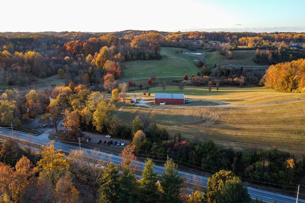 aerial view of okehocking preserve in Newtown Square Pennsylvania