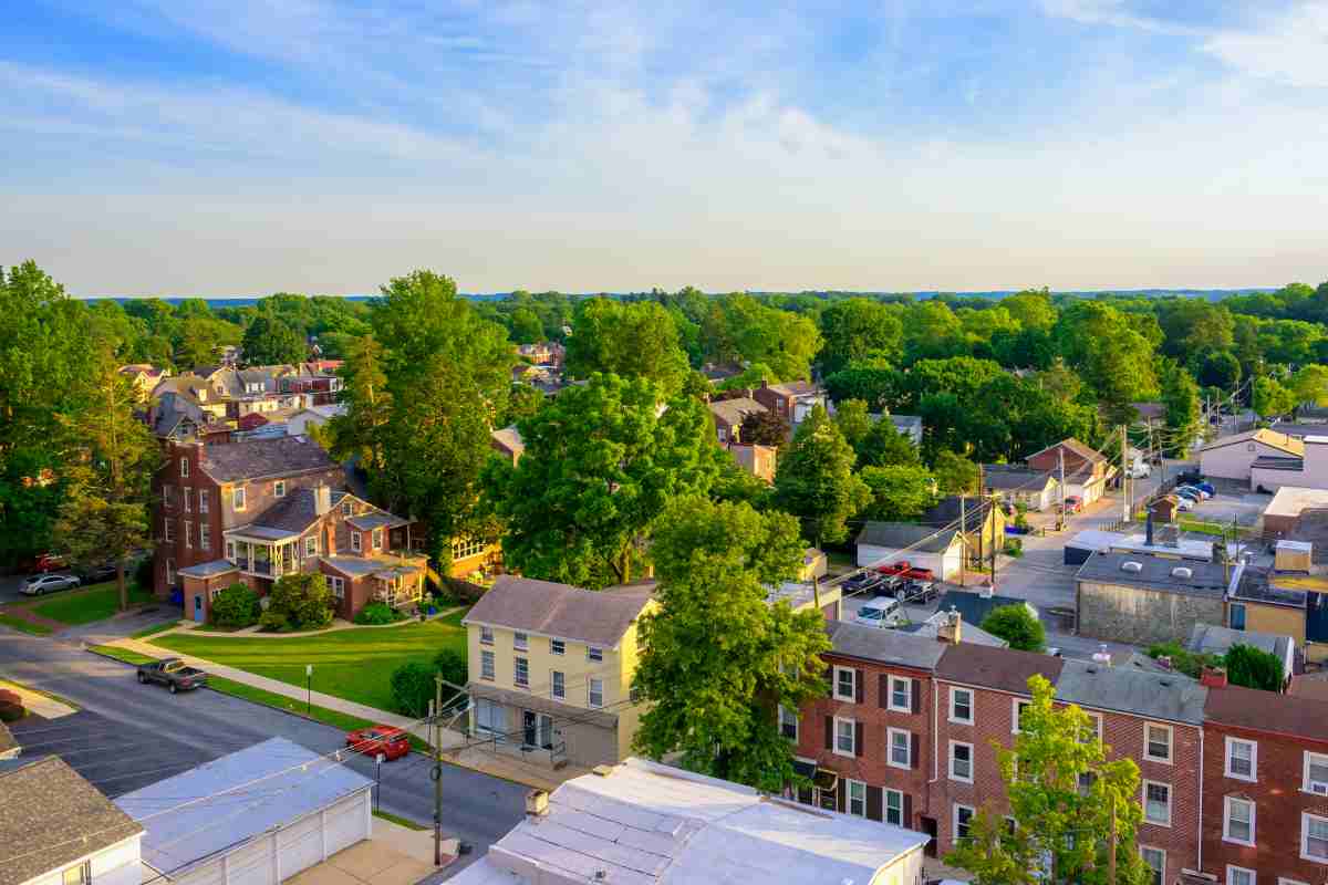 Aerial View of Suburban Houses and Sunset Sky in Willow Grove, PA