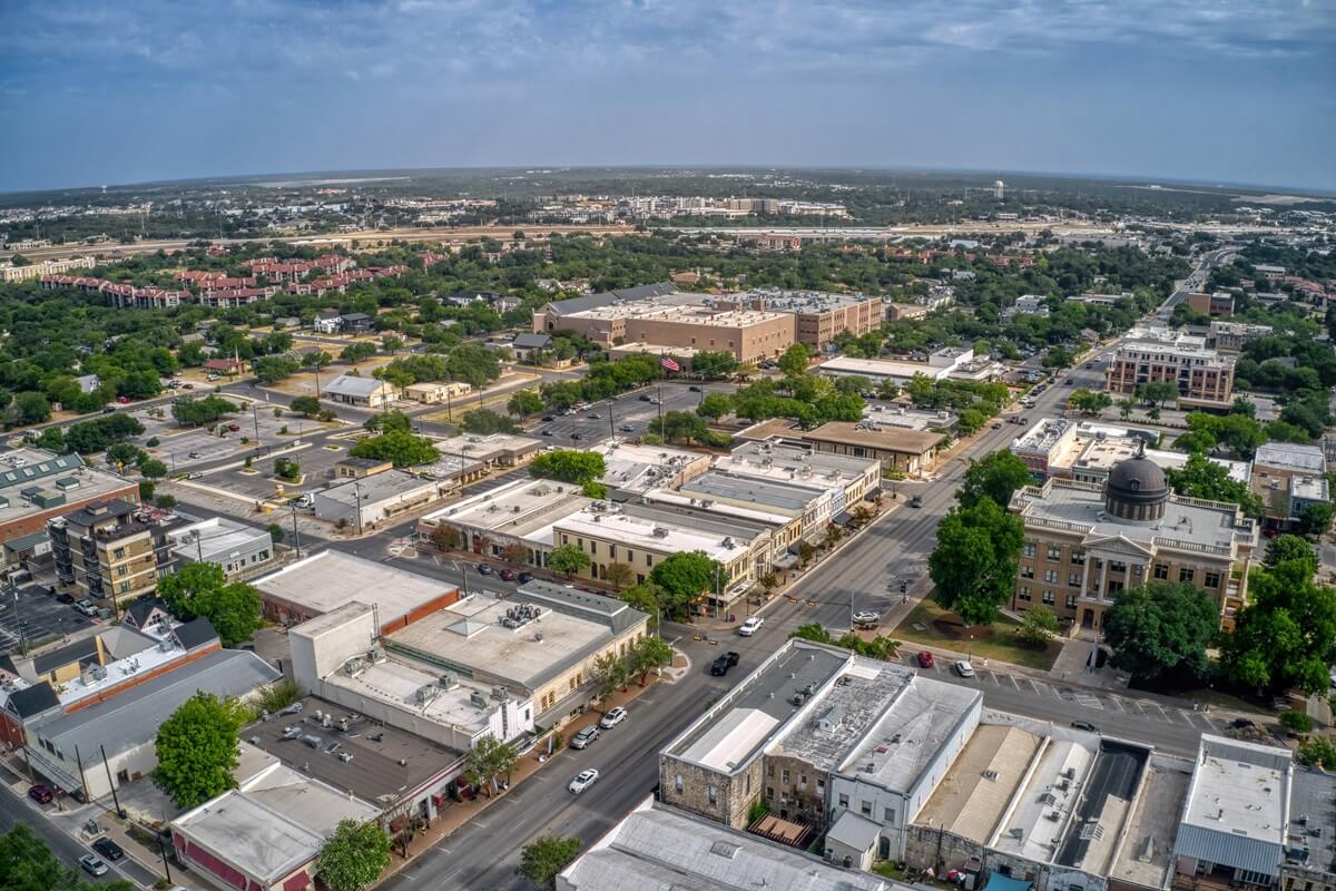 aerial view of the austin suburb of Georgetown Texas
