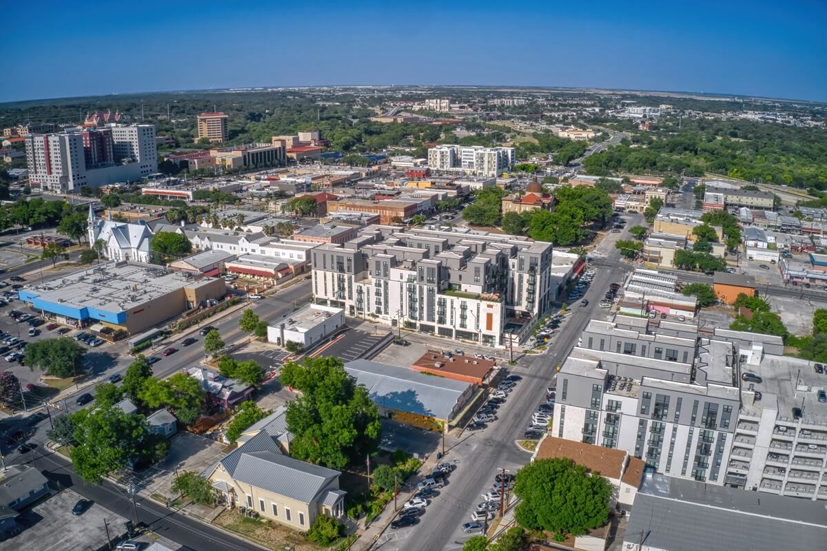 aerial view of the college town of San Marcos Texas