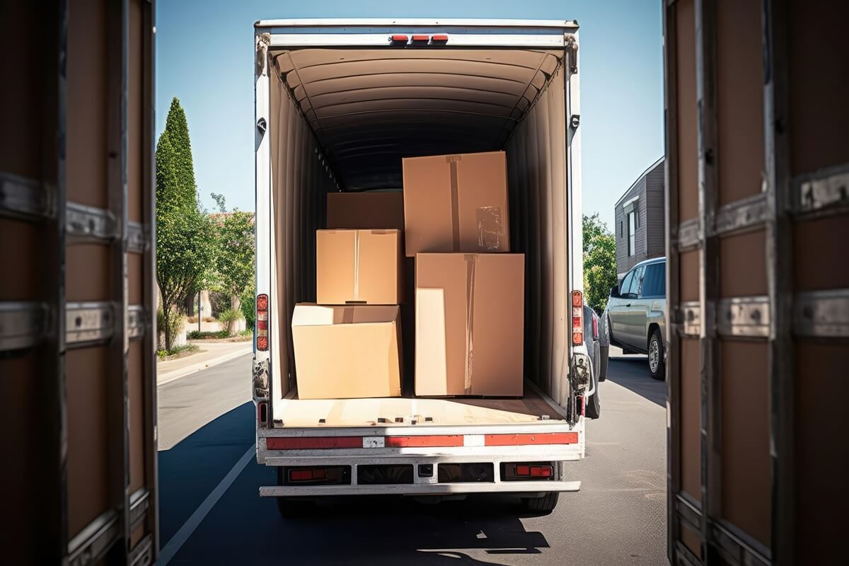 back of a moving truck cardboard boxes
