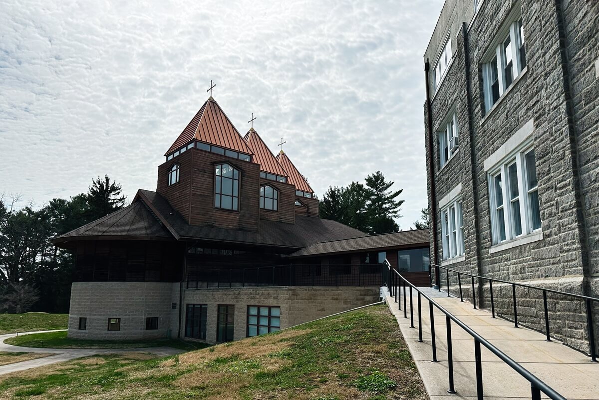 basilian spirituality center church building with red roofs in peaceful Pennsylvania