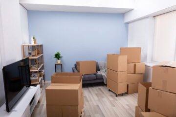 cardboard boxes in an empty apartment