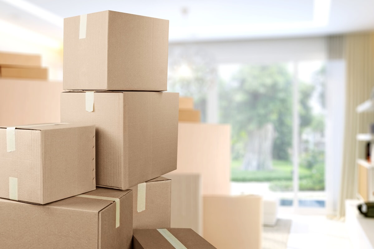 cardboard boxes in room, move out concept