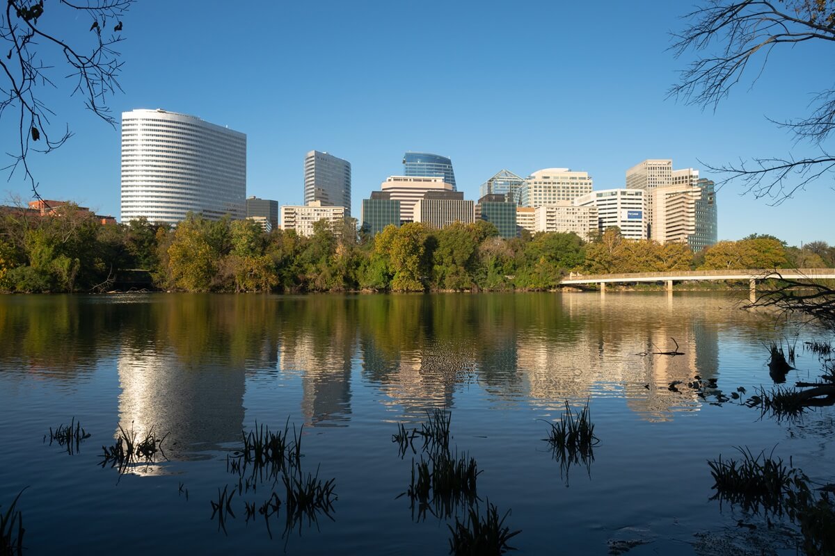 downtown Alexandria Virginia buildings reflected in the Potomac River