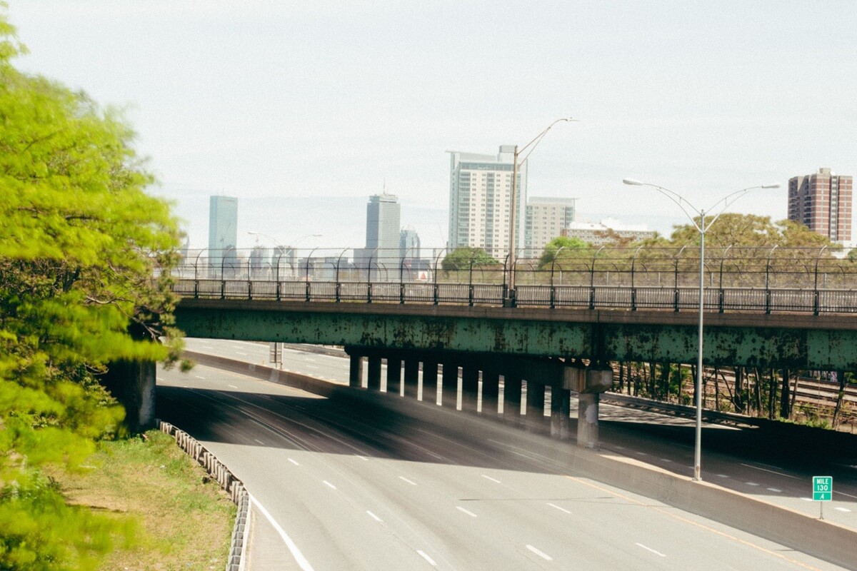 highway road under a bridge near downtown in Allston, Boston