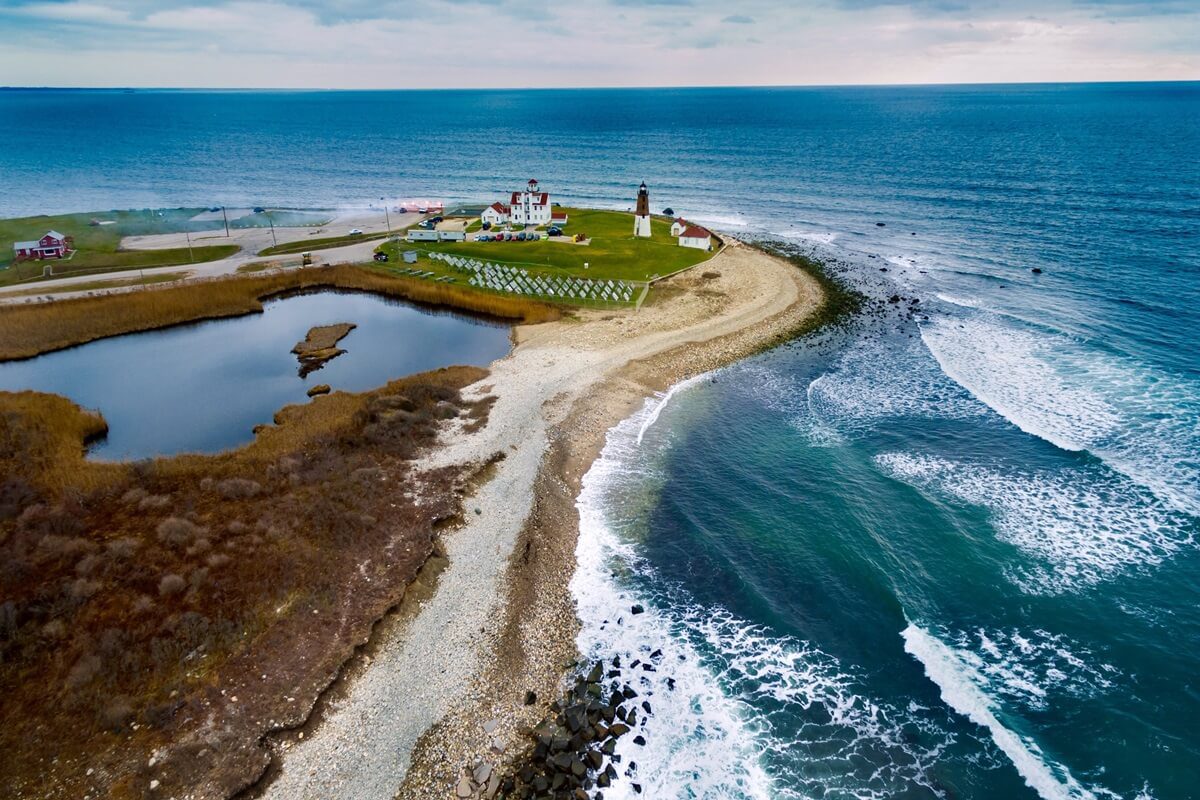 picturesque view of the point Judith lighthouse in Narragansett Rhode Island