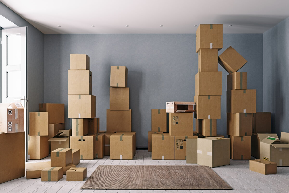room full of cardboard boxes